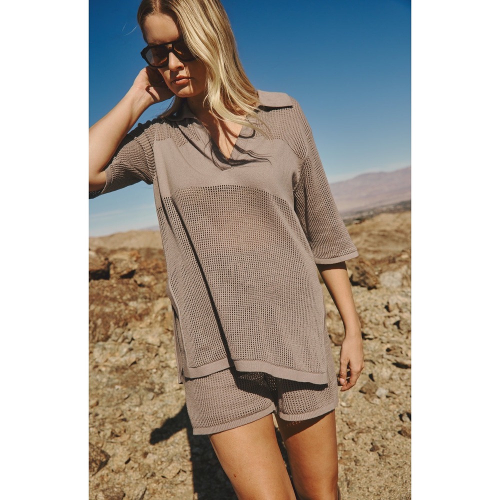 Alp N Rock Ayesha Polo Sweater in Fossil Size XS Coastal Beach Quiet Luxury